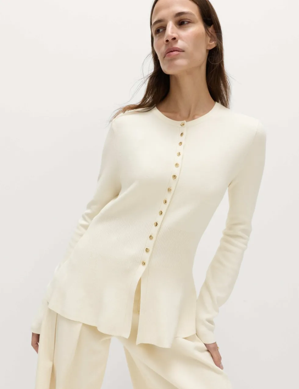 Crew Neck Peplum Slim Fit Cardigan