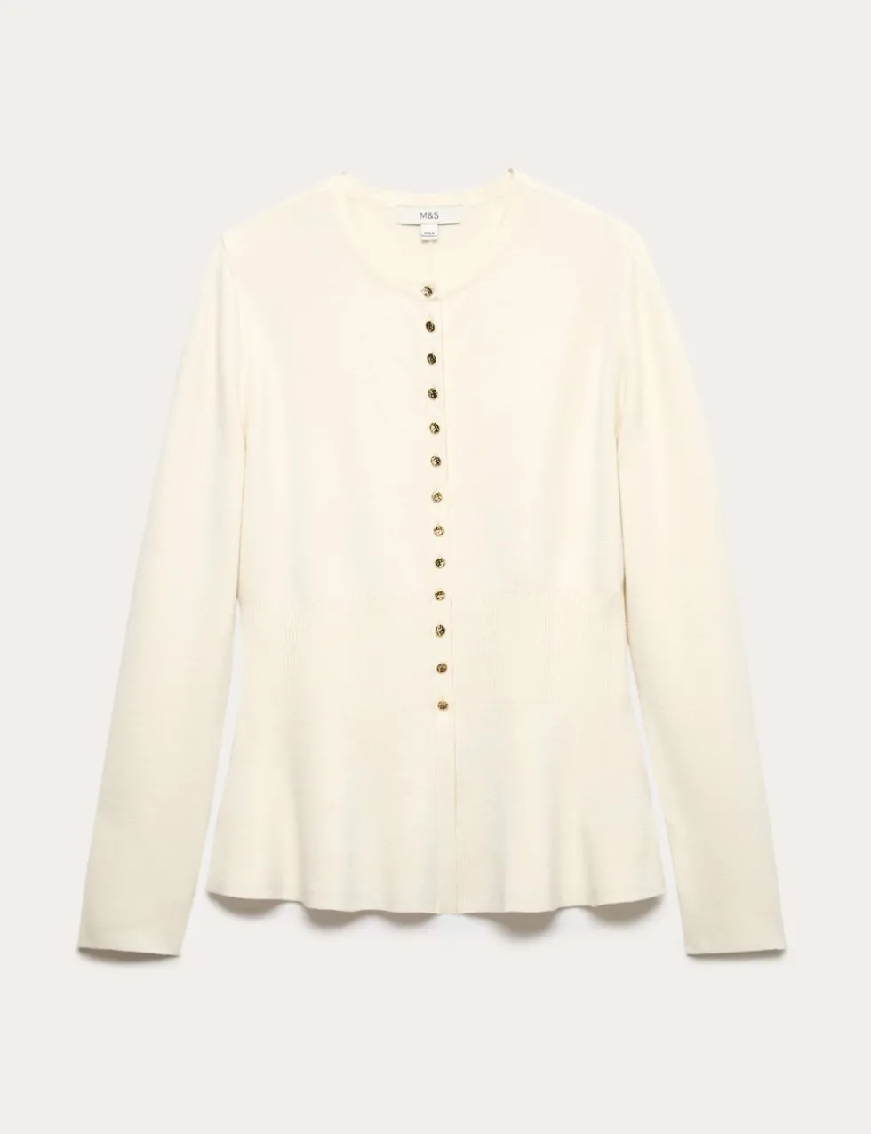 Crew Neck Peplum Slim Fit Cardigan