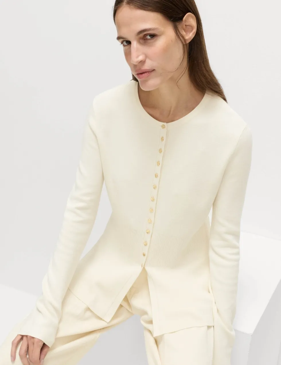 Crew Neck Peplum Slim Fit Cardigan