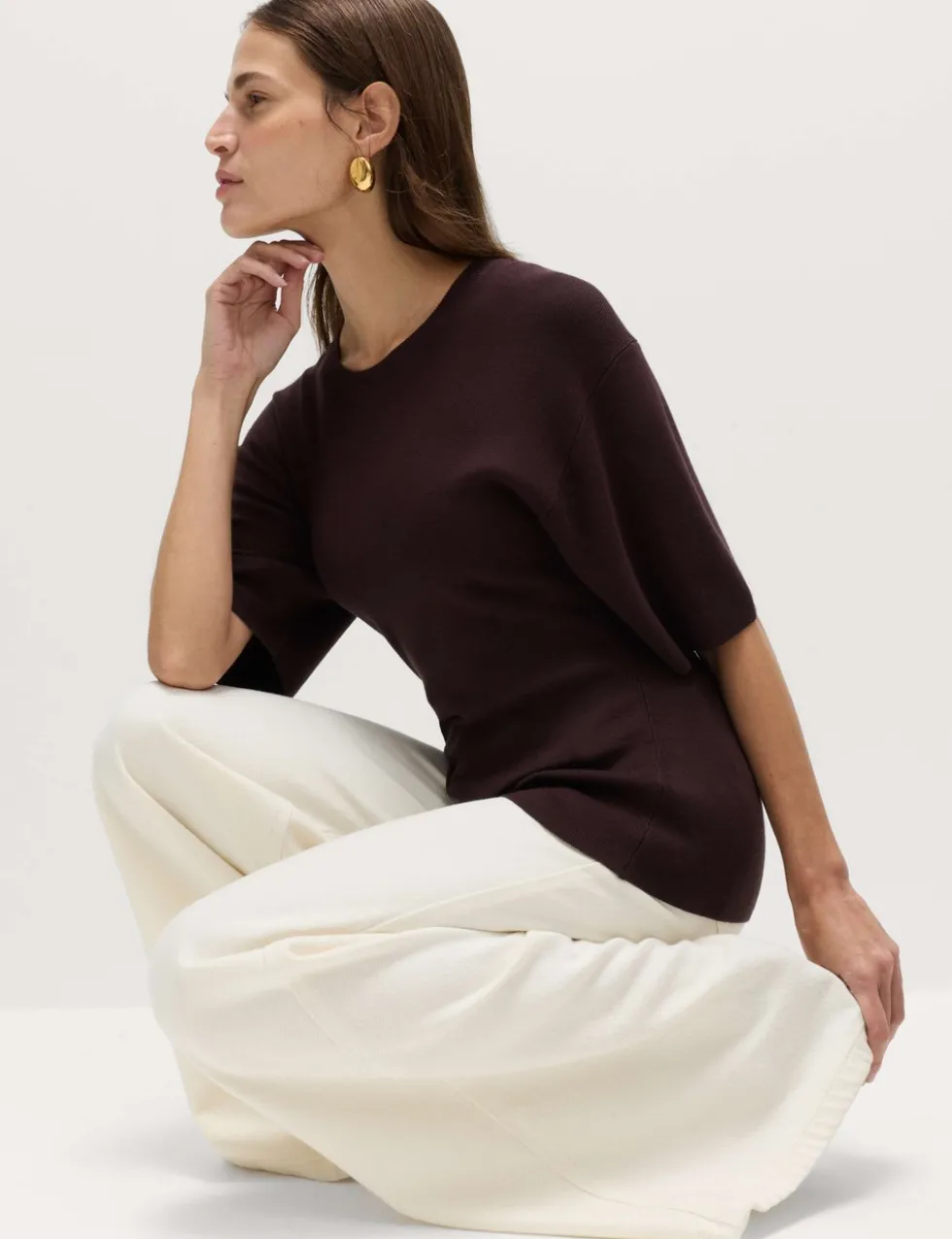 Crew Neck Waisted Slim Fit Knitted Top