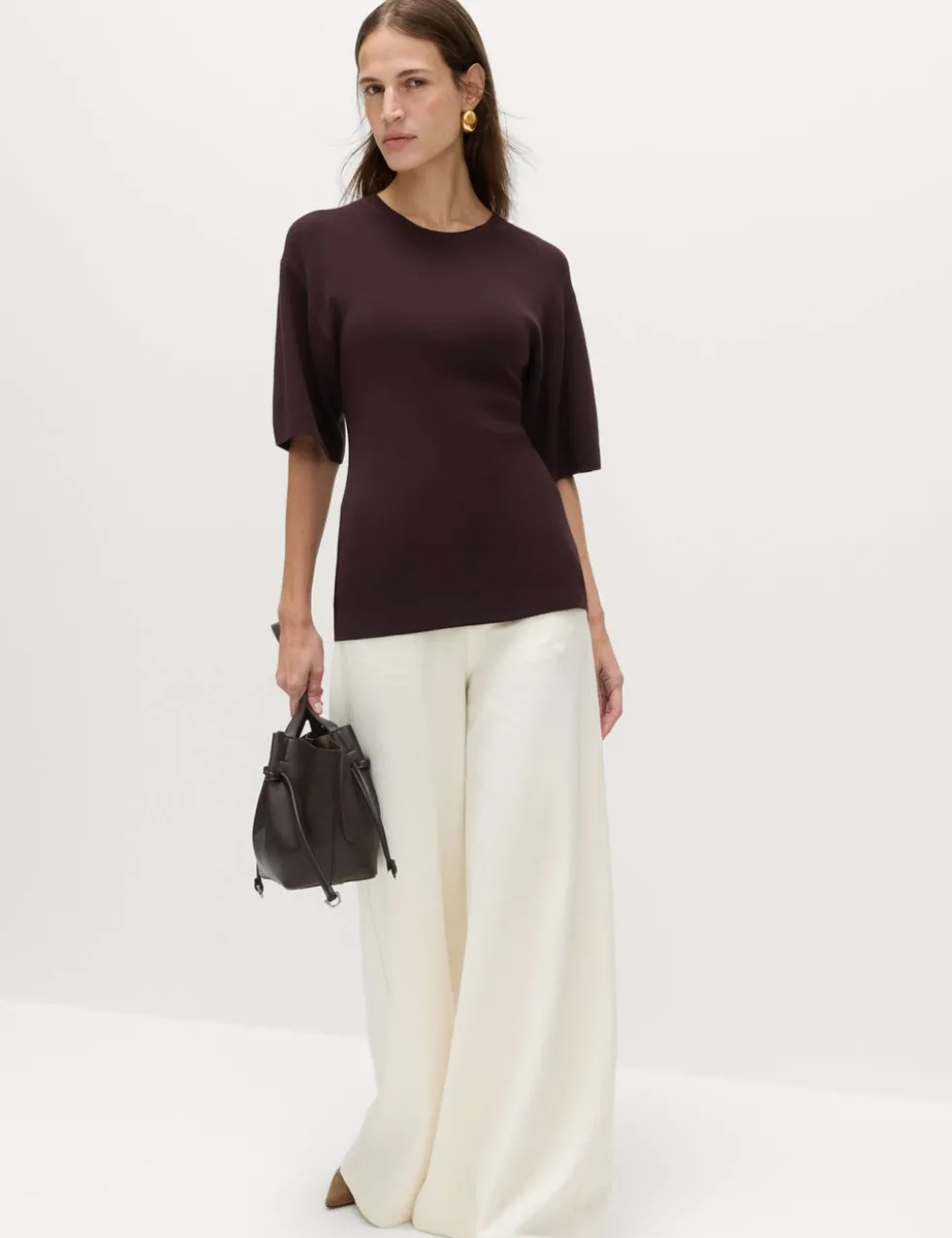 Crew Neck Waisted Slim Fit Knitted Top