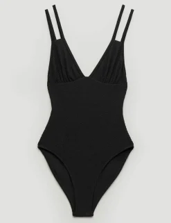 Crinkle Double Strap V-Neck Swimsuit