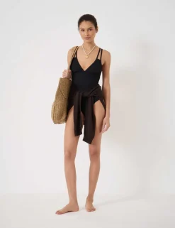 Crinkle Double Strap V-Neck Swimsuit