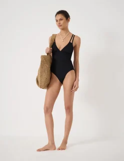 Crinkle Double Strap V-Neck Swimsuit