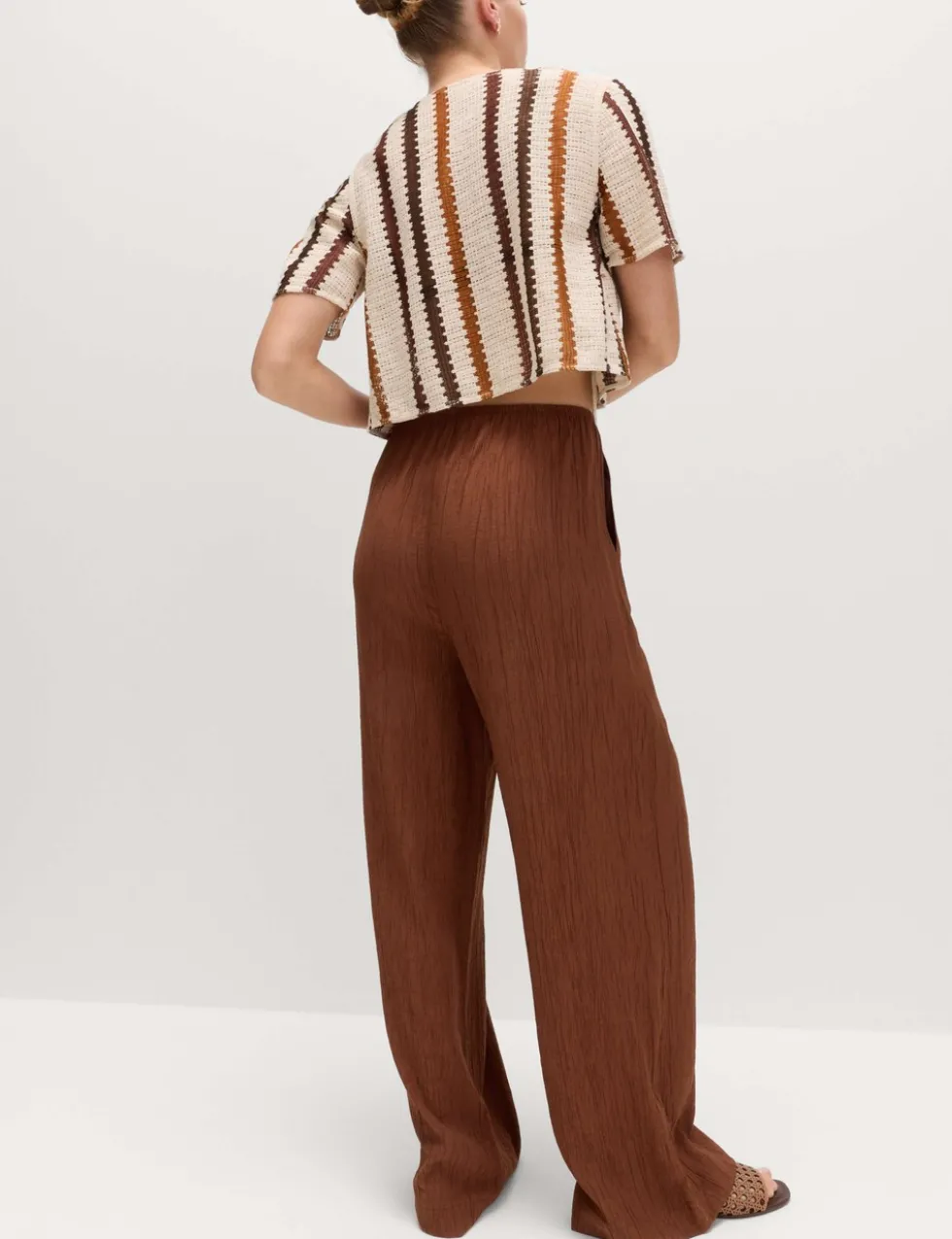 Crinkle Elasticated Waist Wide Leg Trousers