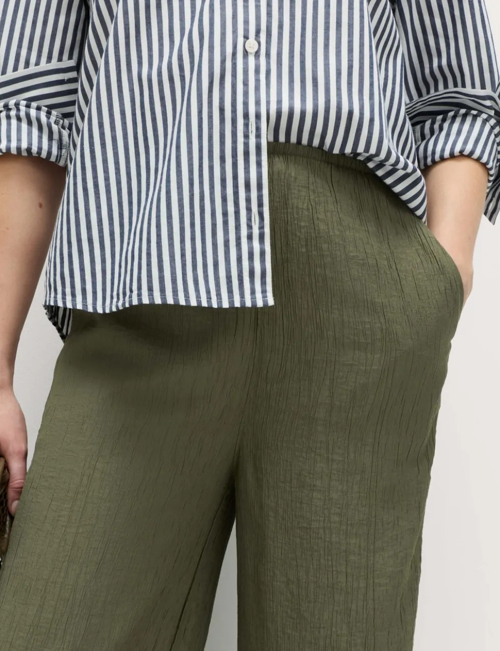 Crinkle Elasticated Waist Wide Leg Trousers