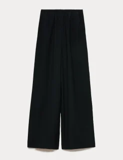 Crinkle Elasticated Waist Wide Leg Trousers