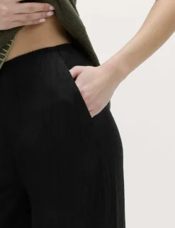 Crinkle Elasticated Waist Wide Leg Trousers