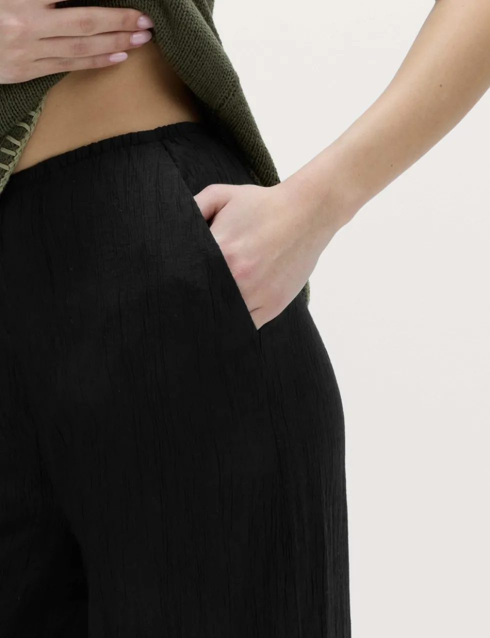 Crinkle Elasticated Waist Wide Leg Trousers