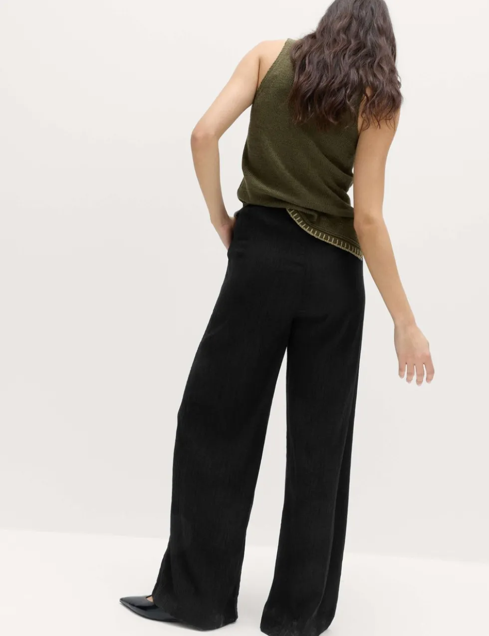 Crinkle Elasticated Waist Wide Leg Trousers