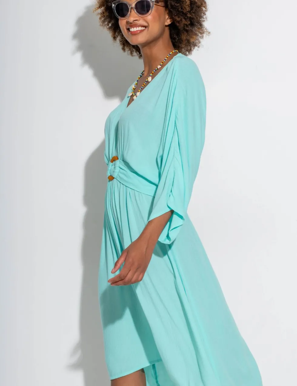 Crinkle O Ring Midi Beach Dress