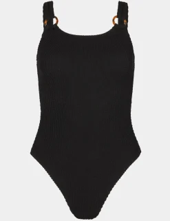 Crinkle Ring Detail Square Neck Swimsuit
