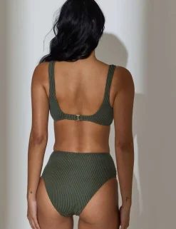 Crinkle Textured High Waisted Bikini Bottoms
