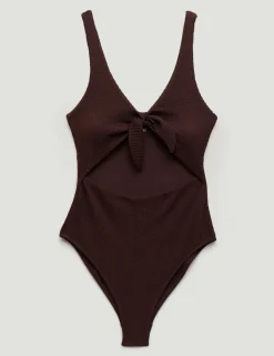 Crinkle Tie Detail Scoop Neck Swimsuit