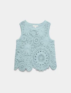 Crochet Look Knitted Vest