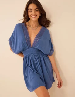 Crochet V-Neck Mini Kaftan Dress