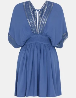 Crochet V-Neck Mini Kaftan Dress