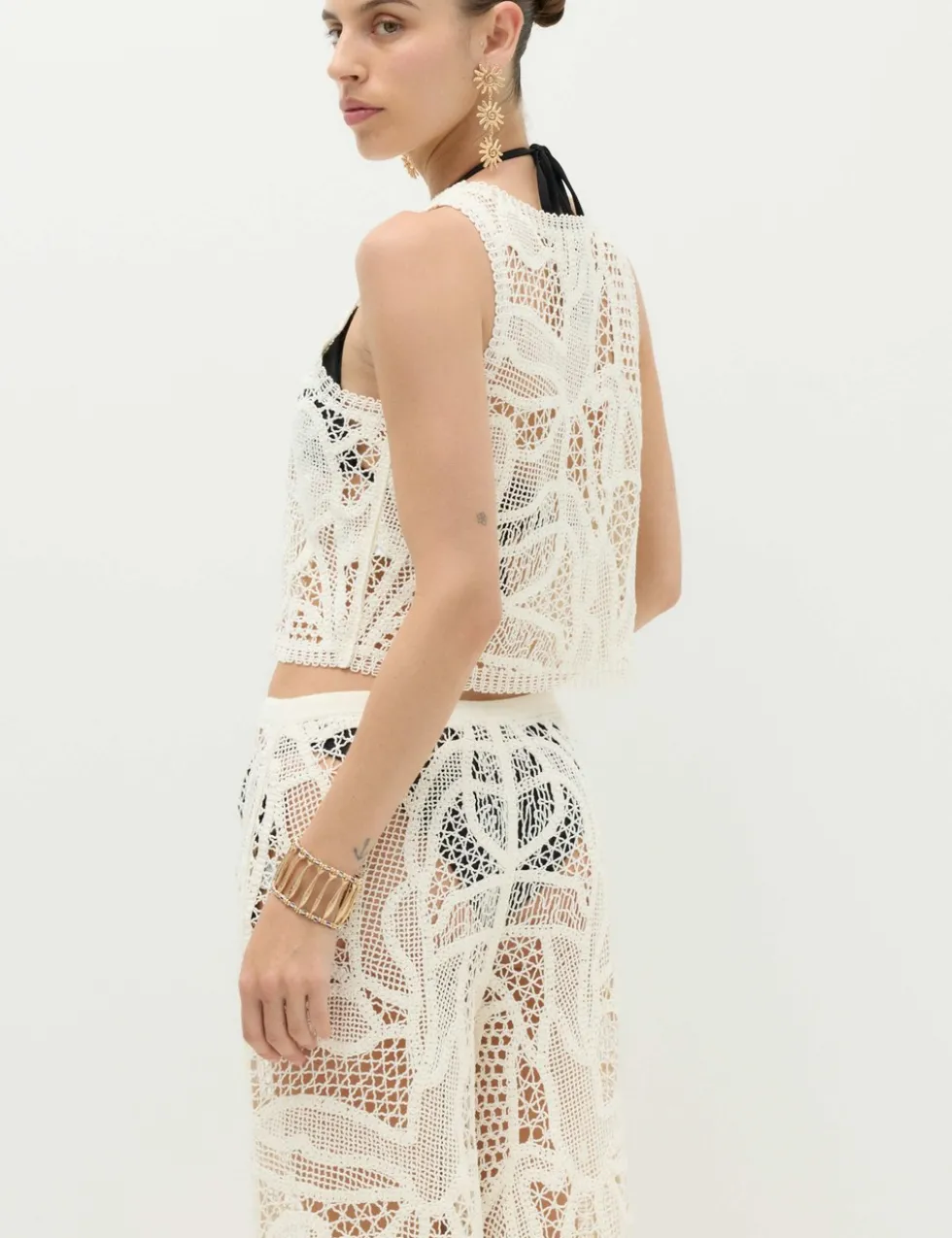 Crochet-Style Cropped Knitted Waistcoat