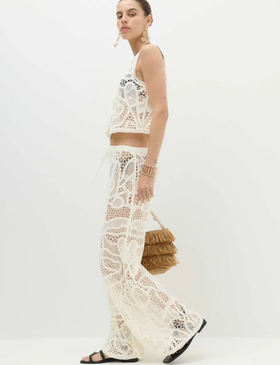 Crochet-Style Cropped Knitted Waistcoat