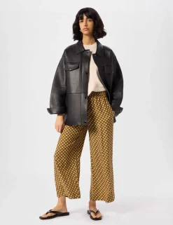 Cupro Rich Printed Wide Leg Cropped Trousers