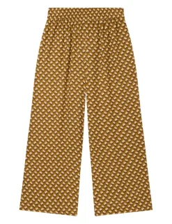 Cupro Rich Printed Wide Leg Cropped Trousers