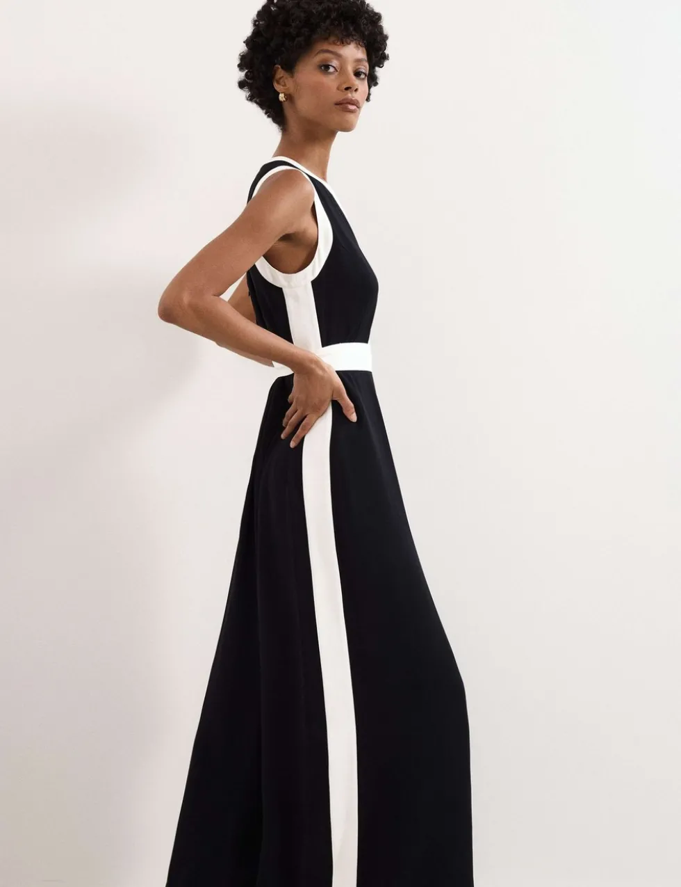 Cutout Detail Side Stripe Wide Leg Jumpsuit