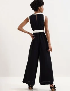 Cutout Detail Side Stripe Wide Leg Jumpsuit