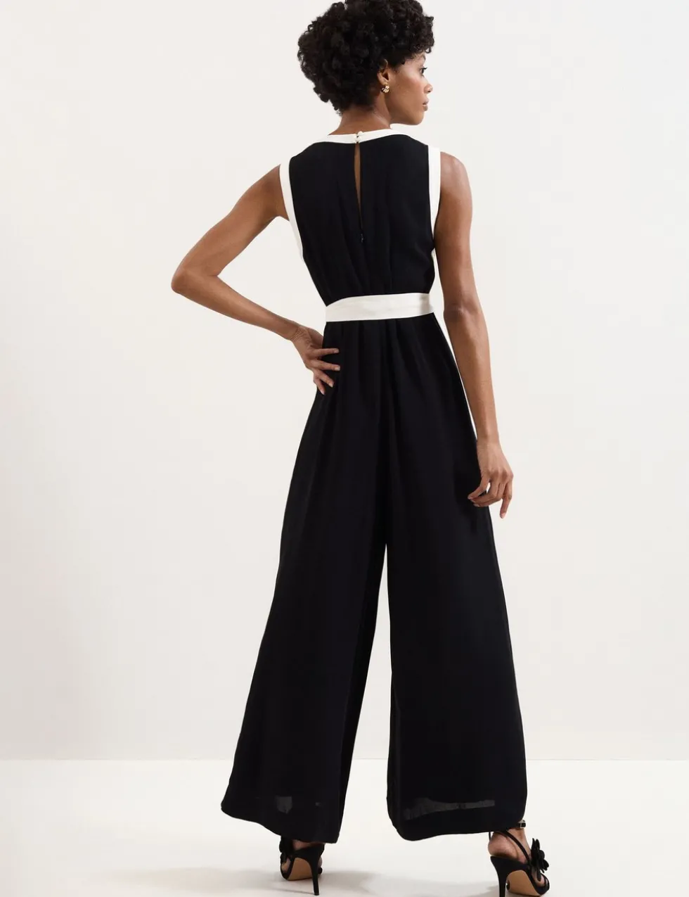Cutout Detail Side Stripe Wide Leg Jumpsuit