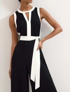 Cutout Detail Side Stripe Wide Leg Jumpsuit