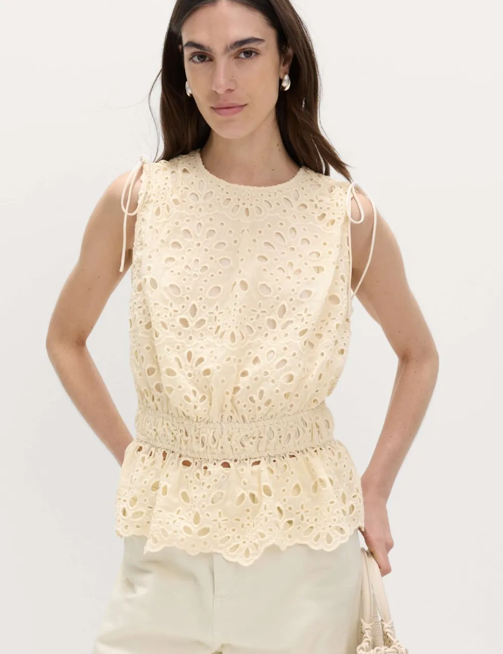 Cutwork Detail Waisted Top