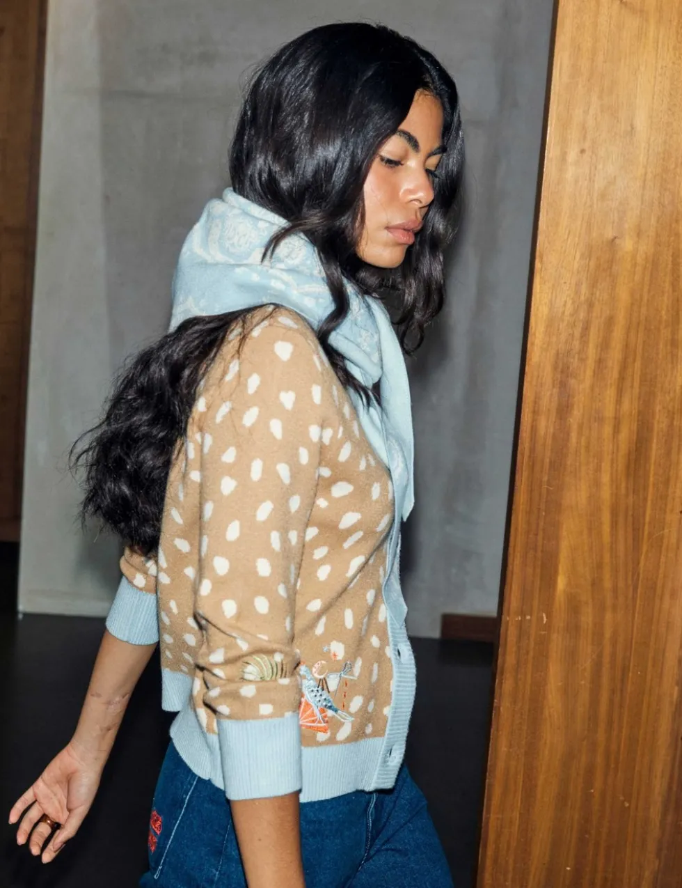 Deer Print Crew Neck Cardigan