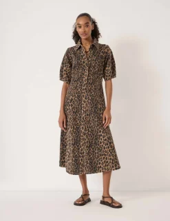Denim Animal Print Midi Shirt Dress