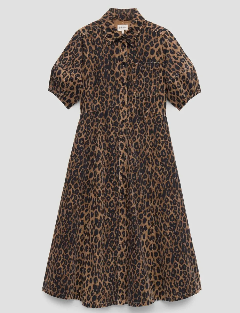 Denim Animal Print Midi Shirt Dress