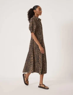 Denim Animal Print Midi Shirt Dress