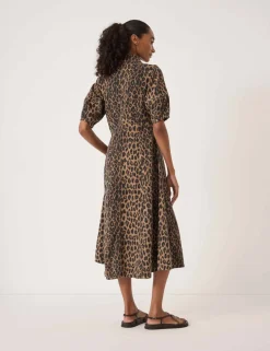 Denim Animal Print Midi Shirt Dress