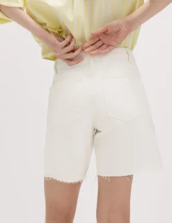 Denim Barrel Raw Hem Mid Rise Shorts