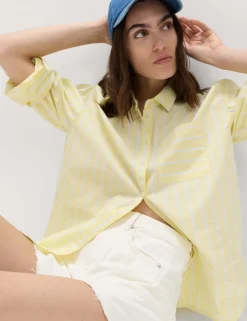 Denim Barrel Raw Hem Mid Rise Shorts
