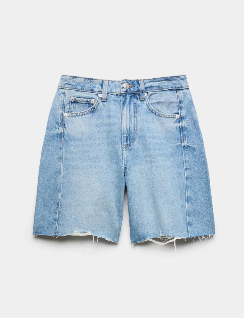 Denim Barrel Raw Hem Mid Rise Shorts