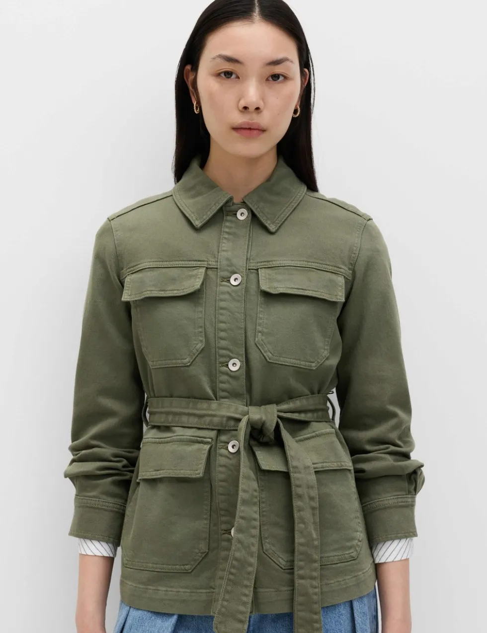 Denim Belted Collared Utility Shacket