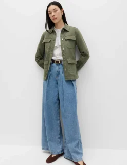 Denim Belted Collared Utility Shacket