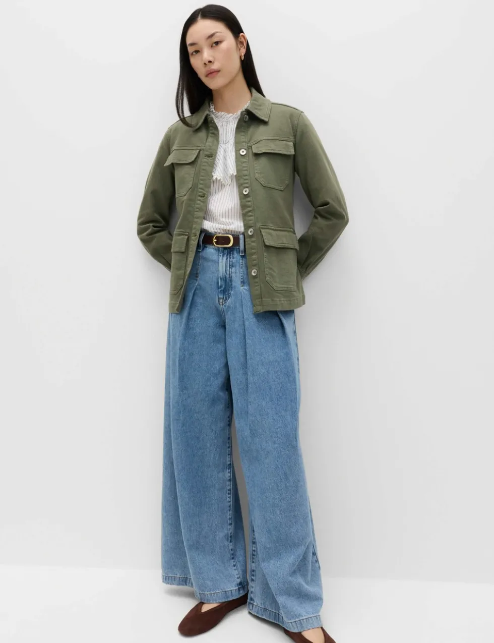 Denim Belted Collared Utility Shacket