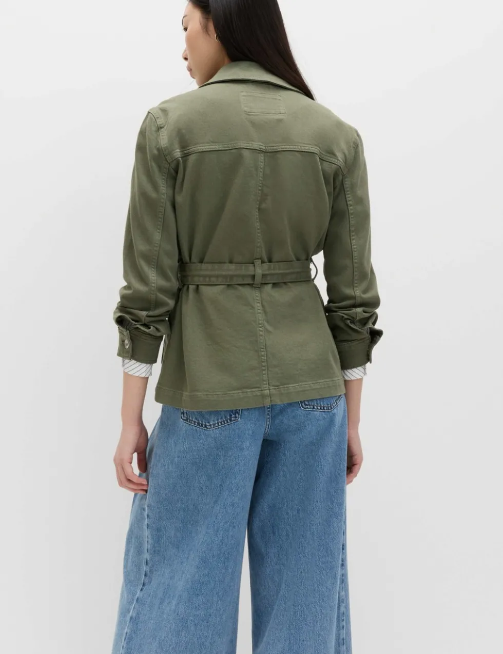 Denim Belted Collared Utility Shacket