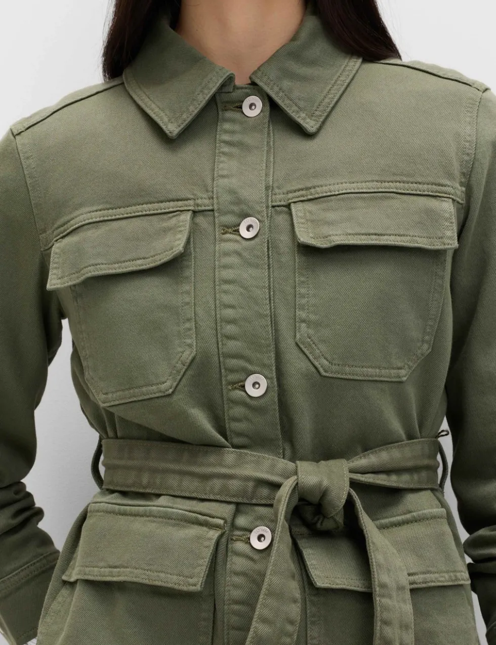 Denim Belted Collared Utility Shacket