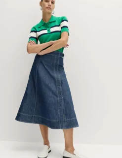 Denim Belted Midi Circle Skirt