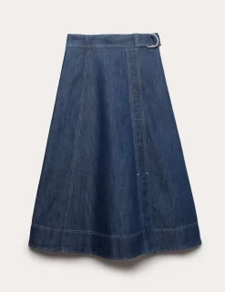 Denim Belted Midi Circle Skirt