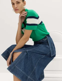 Denim Belted Midi Circle Skirt