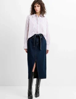 Denim Belted Midi Skirt