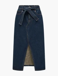 Denim Belted Midi Skirt