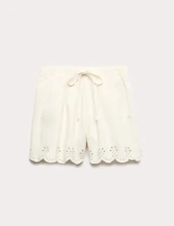 Denim Broderie Pull On High Waisted Shorts