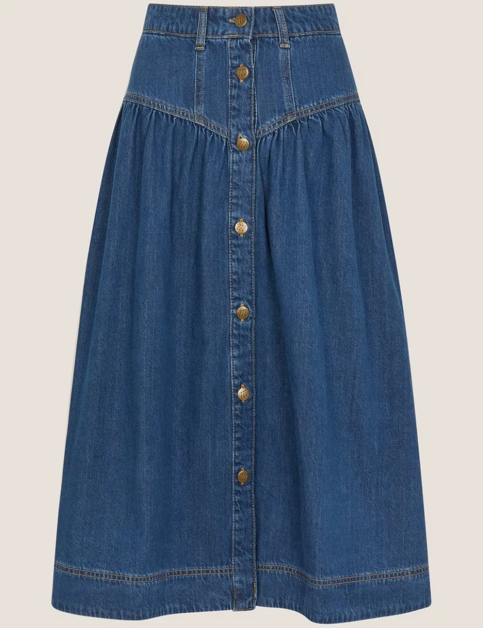 Denim Button Front Midi Skirt
